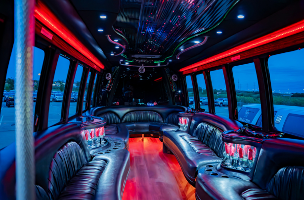 Black Ford F550 Party Bus interior