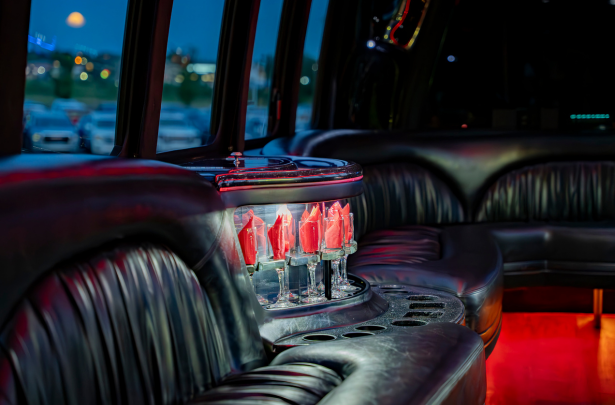 Black Ford F550 Party Bus interior